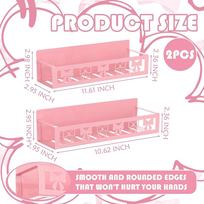 Beeveer 2 Pack Sweet Bow Magnetic Spice Rack for Refrigerator Metal Magnet Basket Shelf for Fridge Seasoning Storage Organizers Home Decor Kitchen Accessories (Pink)