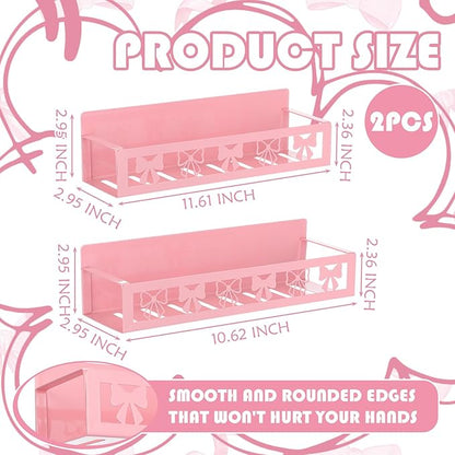 Beeveer 2 Pack Sweet Bow Magnetic Spice Rack for Refrigerator Metal Magnet Basket Shelf for Fridge Seasoning Storage Organizers Home Decor Kitchen Accessories (Pink)