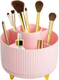 Paris Hilton 360° Rotating Makeup Brush Holder, Fluted Design with 5 Compartments, Glam Organizer for Brushes & Tools, Pink