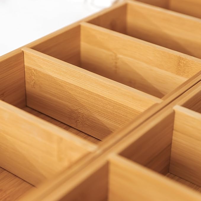 KitchenEdge Premium Kitchen Utensils and Junk Drawer Organizer – Small 5-Compartment Design with 4 Removable Dividers, Non-Slip Feet, 100% Sustainable Bamboo
