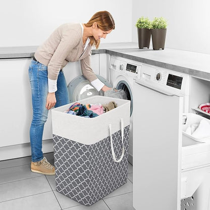 StorageRight Laundry Basket Hamper Large Collapsible Laundry Hamper with Easy Carry Handles，Freestanding Clothes Hampers for Laundry, Bedroom, Dorm, Clothes, Towels, 100L, Clover Grey