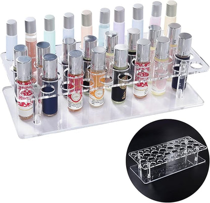 Rollerball Perfume Organizer, Beauty Scent Holder, 36 Space Clear Acrylic Perfume Organizer consists of 16 large sizes and 20 small sizes Tall Scented Oil Storage Display Case