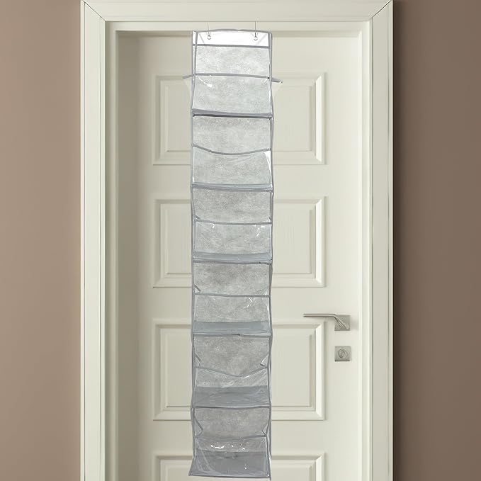 The Door Hanging Pocket Organizer 6-compartment Storage Bag Grey, Multi-functional Shoe and Storage for Home Closet Door