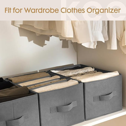Criusia 6 Pack Large Clothes Organizer, Wardrobe Closet Organizer and Storage with Handles, Foldable Fabric Closet Organizers Dividers for Clothing, Pants, Jeans, Sweater, T-shirts, Grey