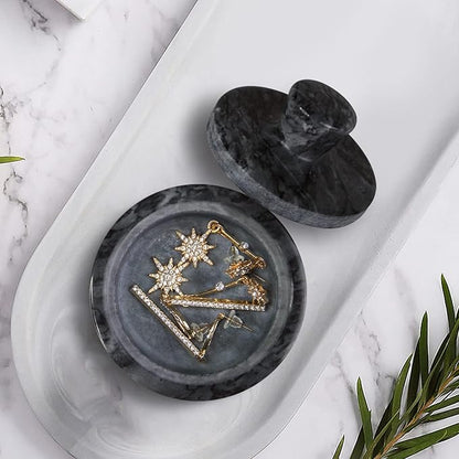 Marble Salt Cellar with Lid, White and Black Stone Salt and Pepper Bowl Box Container Jar Holder Well Keeper Dish Pig Crock