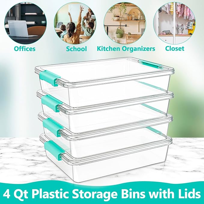 Jeffbaubl 2 Pack 6 Qt Plastic Storage Bins with Lids, Clear Art Supply Storage Organizer, Arts Crafts Organizing Containers, Stackable Plastic Bins Art Containers for Home Office Supplies