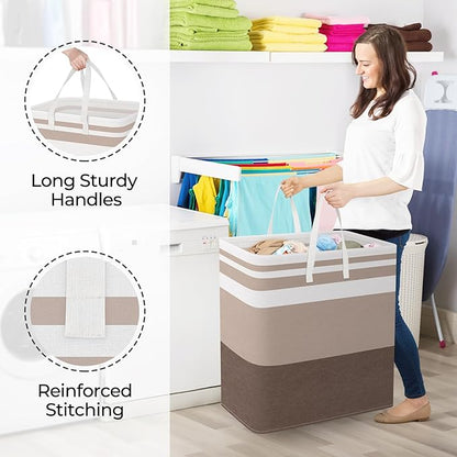 StorageRight Large Collapsible Laundry Basket Hamper with Easy Carry Handles，Freestanding Clothes Hampers for Laundry, Bedroom, Dorm, Towels, Toys, 125L, Khaki