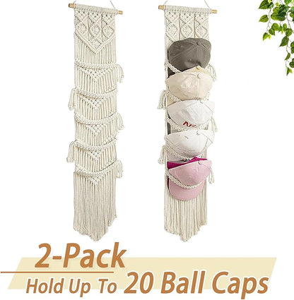 jontell Ball Cap Hanger-2 Pack-Boho Macrame Cap Holder Wall Hat Organizer for Baseball Cap Holder Over Door, Hat Rack for Wall, Cap Rack for Decoration and Display,