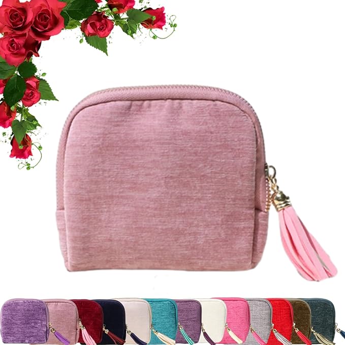 Travel Jewelry Case, Portable Foldable Box Mini Jewelry Travel Bag with Tassel Zipper Design, Soft Velvet Organizer Pouch for Bangle, Five Compartments