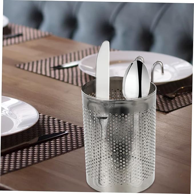 Stainless Steel Hanging Chopstick Holder Kitchen Cutlery Drying Rack Utensil Organizer with Mesh Drainage for Countertop Storage 5.82X3.54X3.54 Inches