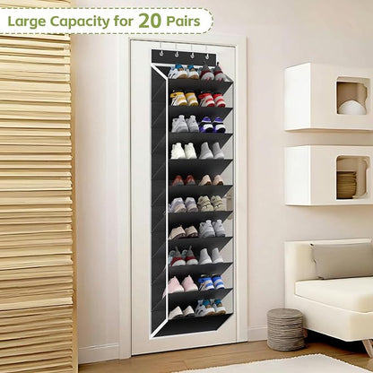 KEEPJOY 10 Tiers Mesh Over Door Shoe Organizer Storage, Hanging Shoe Holder for Door with Large Deep Pockets, Fit 20-30 Pairs Shoe Rack for Sneakers, Boots(Black)
