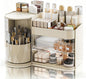 Makeup Organizer,Rotating Cosmetic Storage Organizer with Drawers,Large Capacity Makeup Brush Holder,Skincare Vanity Organizer for Bathroom Countertop,Cream.