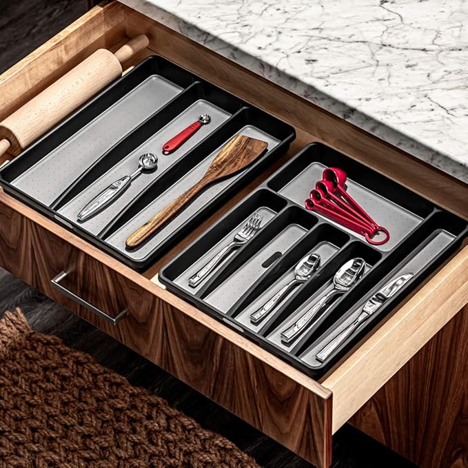 madesmart Classic Utensil Tray - Granite | CLASSIC COLLECTION | 3-Compartments | Kitchen Organizer | Non-slip Lining and Rubber Feet | Easy to Clean | BPA-Free Large