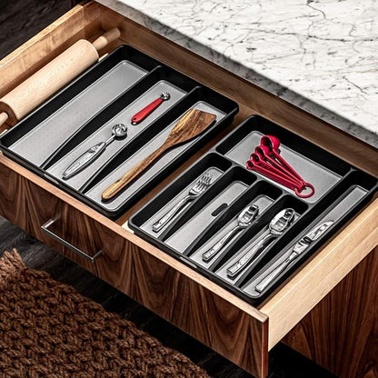 madesmart Classic Utensil Tray - Granite | CLASSIC COLLECTION | 3-Compartments | Kitchen Organizer | Non-slip Lining and Rubber Feet | Easy to Clean | BPA-Free Large