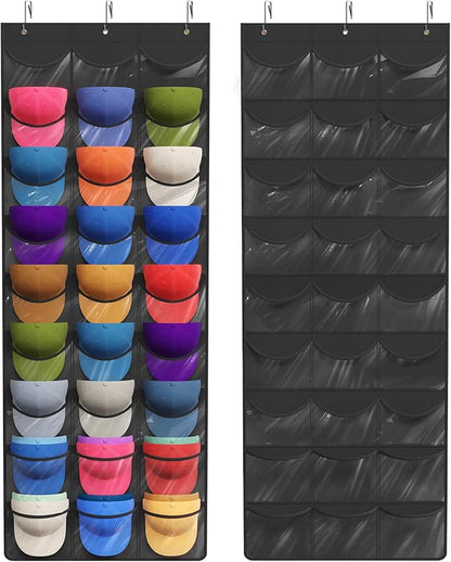 Lifewit Over The Door Hat Organizer for Baseball Caps, 27 Clear Deep Pockets Hat Rack Stand with 3 Hooks, Hanging Hat Storage, Cap Holder Hat Hanger for Protection and Display, 1 Pack