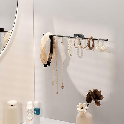 Wall Hanging Jewelry Organizer: 12.6'' Necklace Holder for Earring, Bracelet, Rings, Hairband, Glasses, Black 4-Pack, Screws Included