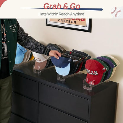Vtopmart 4 Pack Hat Organizer Holder for Baseball Caps Storage, Clear Hats Display Stand Holds Up to 28 Caps for Closet, Dresser