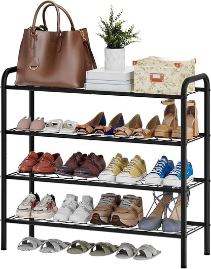 viewcare Shoe Rack for Closet, 4-Tier Long Shoe Rack for Entryway & Garage, Black Shoe Organizer Holds 12-16 Pairs, Sturdy Metal Construction
