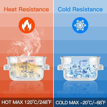 6 pcs 2qt Food Storage Containers with Lid, Square Clear Commercial Food Storage Containers with Handle and Scale for Food Storage in Home Kitchen & Dining (Blue)