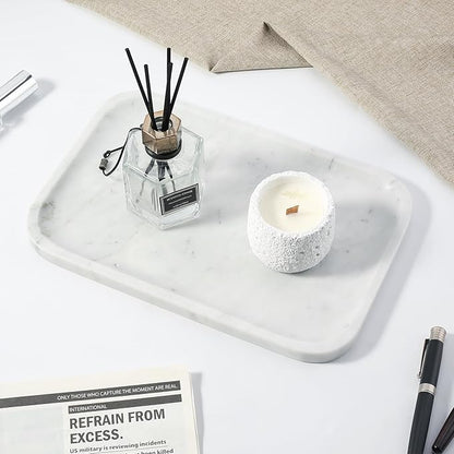 Koville Marble Tray, 12"x8" Bianco Carrara Marble Vanity Tray for Countertop Bathroom Kitchen Dresser, Decorative Catchall Trays for Perfume Jewelry, Rectangular Stone Serving Tray