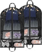 KEEGH Clear Garment Bags for Dance Costumes 40 inch Dance Garment Bags for Dancers Hanging Clothes for Closet Storage, with 4 Zipper Pockets for Dance Competitions, Ballet, Theatre, 2 Pack, Black
