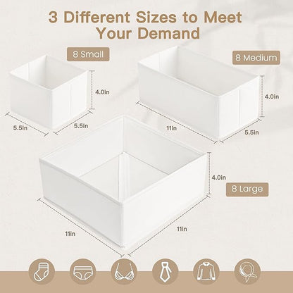 Criusia Drawer Organizer Clothes, 24 Pack Dresser Organizer for Baby Clothes, Underwear, Sock- Foldable Closet Organization and Storage Dividers Bins for Nursery, Bedroom and Dorm (White)
