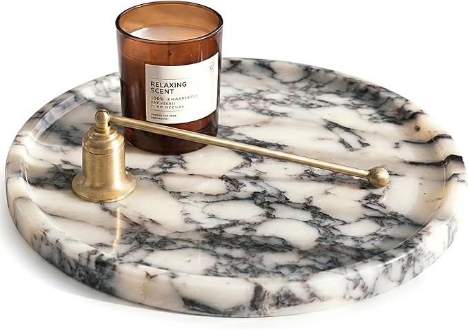 Calacatta Viola Marble Tray, Elegant Natural Stone, Round Marble Decorative Tray for Vanity, Bathroom, Kitchen and Home Decor, Premium Packaging, Large (11.5"), 5 lbs