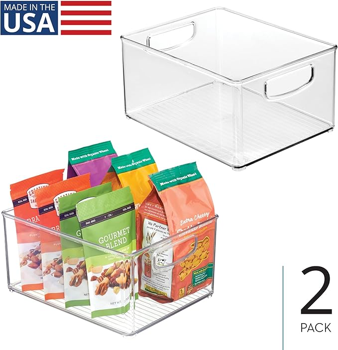 iDesign Stackable Clear Plastic Bin - Kitchen Organizers and Storage for Fridge and Pantry, 2-Pack