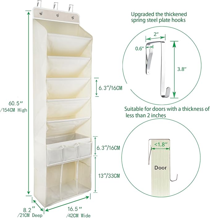3in1 Over The Door Shoe Organizer with 5 Slanted Compartments,Removable Storage Bin & Transparent Pockets,Thickened Waterproof Oxford Fabric Shoes Rack for Shoes,Boots,Toys,Daily Essentials. (Beige)