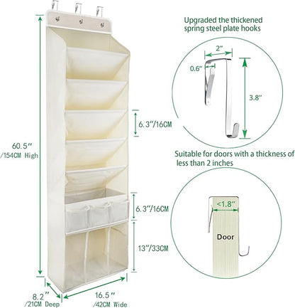 3in1 Over The Door Shoe Organizer with 5 Slanted Compartments,Removable Storage Bin & Transparent Pockets,Thickened Waterproof Oxford Fabric Shoes Rack for Shoes,Boots,Toys,Daily Essentials. (Beige)