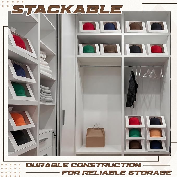 32 Pcs Hat Gift Boxes with Clear Window 8.7 x 7.7 x 4.8 Bulk Foldable Hat Shipping Box for Packing Paper PVC Baseball Cap Display Boxes, Reliable Construction, White Stackable Storage Container
