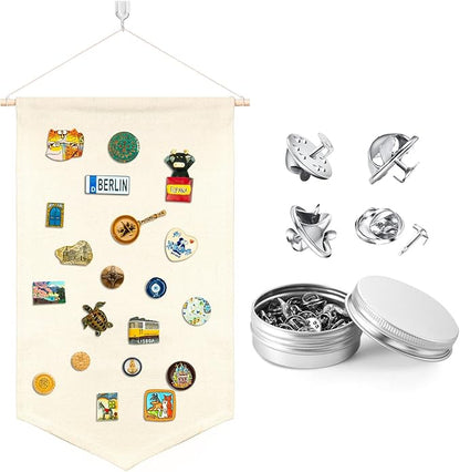 VitalCozy Pin Wall Display Banner with Butterfly Clutch Tie Tacks Enamel Pin Display Blank Canvas Display Metal Pin Backs Pin Organizer for Jewelry Lapels Badges Buttons Collection (Beige)