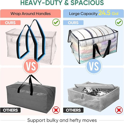 BALEINE 6-Pack Oversized Moving Bags with Reinforced Handles + 40" Translucent Garment Bags (12PK)