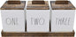 Rae Dunn Bathroom Containers for Organizing - Storage Canister Set of 3 with Lids and Wood Tray - Home Decor, Bathroom Vanity Organizer, Toilet Tank Topper, Makeup and Accessories Holder