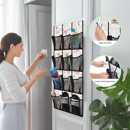 12-Pocket Waterproof Oxford Cloth Storage Hanging Bag Behind The Door, Foldable Large Capacity Organizer for Bathroom Closet Bedroom and Pantry Door, Butterfly