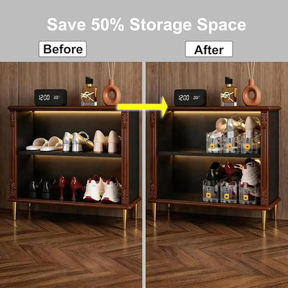 FUSHITON Shoe Organizer for Closet, Stackable Shoe Rack with 3 Adjustable Heights, Double Layer Space Saving Clear Holder for Small Apartment and Dorm Room, 10 Pack