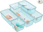 WOWBOX 6 Pack Clear Drawer Organizer Set, Acrylic Drawer Storage Trays, Storage Bins for Makeup, Cosmetics, Jewelries, Utensils, Gadgets, Office, Sea Blue