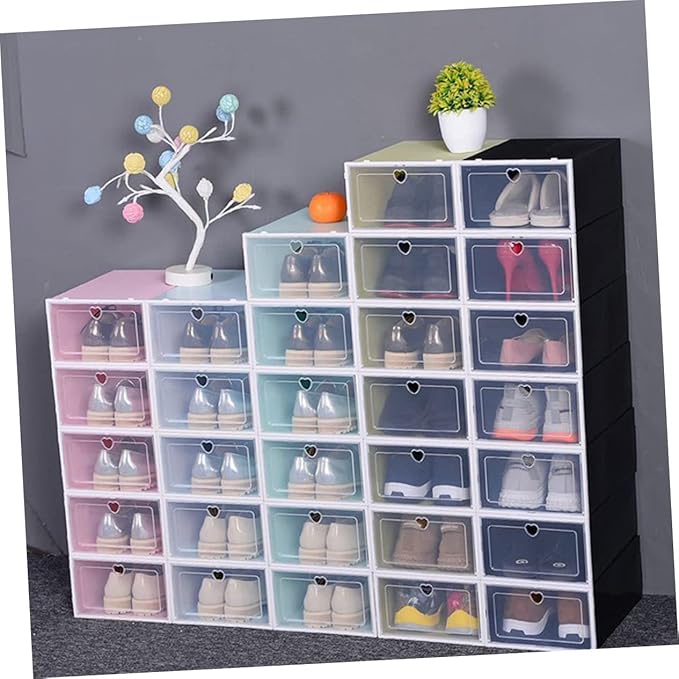PRETYZOOM 4Pcs Capacity Transparent Thickened Plastic Storage Case with Clamshell Design Drawer Type Shoes Container Shaped Lid for Seasonal Shoe Organization Dust