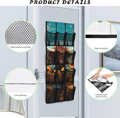Highland Cattle Shoe Organizer Over The Door 12 Pockets Wall Hanging Storage for Closet Space Saving Over The Door Shoe Organizer Sunflowers Shoe Holder Hanger for Living Room