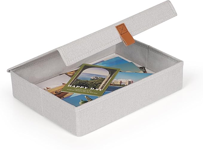 Flenpptly Decorative Photo Storage Box, Photo Boxes Storage with Lids Keepsake Box to Store Pictures, Envelope, Scrapbook Supplies Comes with Business Card Frame to Mark (Small)