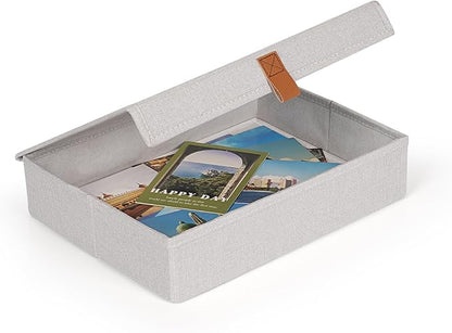 Flenpptly Decorative Photo Storage Box, Photo Boxes Storage with Lids Keepsake Box to Store Pictures, Envelope, Scrapbook Supplies Comes with Business Card Frame to Mark (Small)