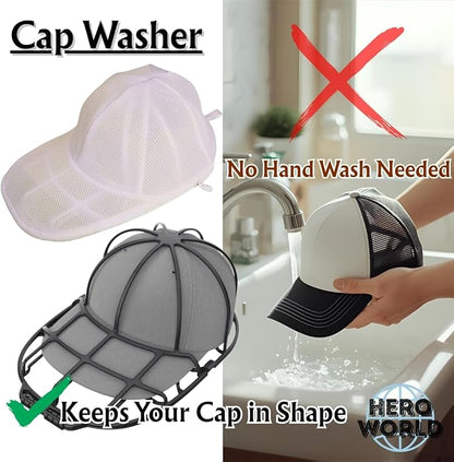 Cap Washer Cage Baseball Cap Shape Protector Hat Washer with Mesh Laundry Bag for Washing Machine Dishwasher Safe 2 Pack (2)
