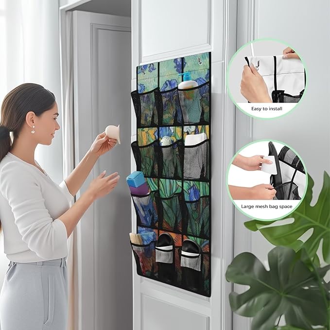 Irise Door Organizer Hanging Shoe Organizer for College Dorm Room 12 Compartment Breathable Mesh Pocket Over the Door Hanging Storage Bag for Bedroom Bathroom Decor