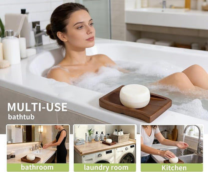 Wood Self-Draining Bar Soap Holder, Soap Dish with Draining, 3 Holes Design Keep Soap Saver Tray/Sponge Holder Dry, Bathroom/Kitchen Soap Case, Brown