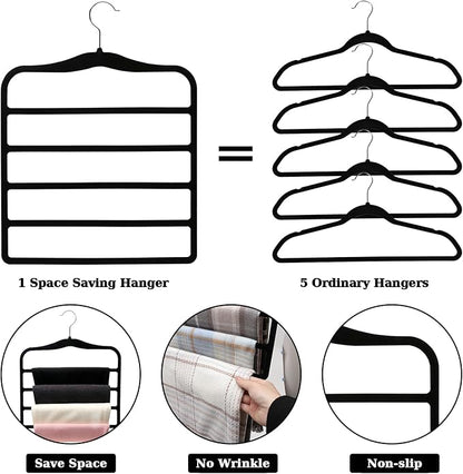 Closet Organizers and Storage, 3 Pack Pants-Hangers-Space-Saving, Velvet Non Silp 5 Tier Scarf Jeans Closet Organizer,Dorm Room Essentials for College Students Girls Boys Guys,Organization and Storage