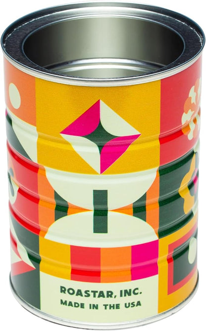 Retro Tin Can, Studio MPLS Designs, Collectable, Peel & Stick Valved End with Metal Lid, 8-12oz (4.0625 x 5.5 in) (Retro Block Design)
