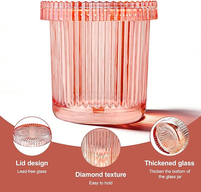 Glass Qtip Dispenser 2 Pack, Clear Bathroom Storage Organizer for Cotton Swabs, Balls, Pads & Floss Picks, Vanity Makeup Essential Accessories (Pink)