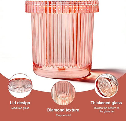 Glass Qtip Dispenser 2 Pack, Clear Bathroom Storage Organizer for Cotton Swabs, Balls, Pads & Floss Picks, Vanity Makeup Essential Accessories (Pink)