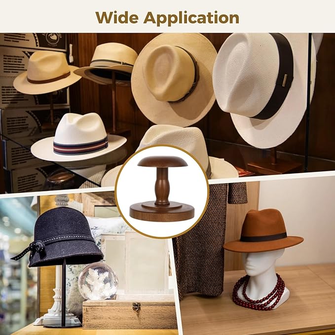 2PCS Vintage Wooden Hat Rack Stand, Rustic Hat Rack Display Stand, Brown Tabletop Cap Hats Rack Organizer with Wig Holder Display for Closet, Home Decor Display for Closet Dresser Home Decor Man Cave