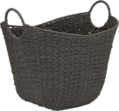 Household Essentials Paper Rope Basket with Handles, Natural Woven Woven Storage Basket, Great for Decoration or Organization